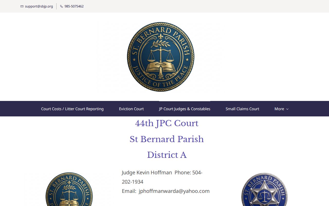 44th Justice of the Peace contact form used to reach the correct St. Bernard Parish ward for a warrant question