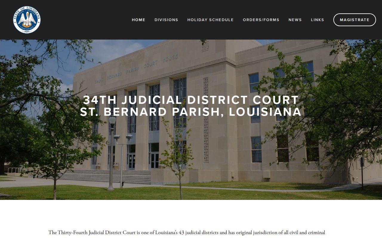 Thirty-Fourth Judicial District Court divisions and courthouse information for St. Bernard Parish arrest warrant records