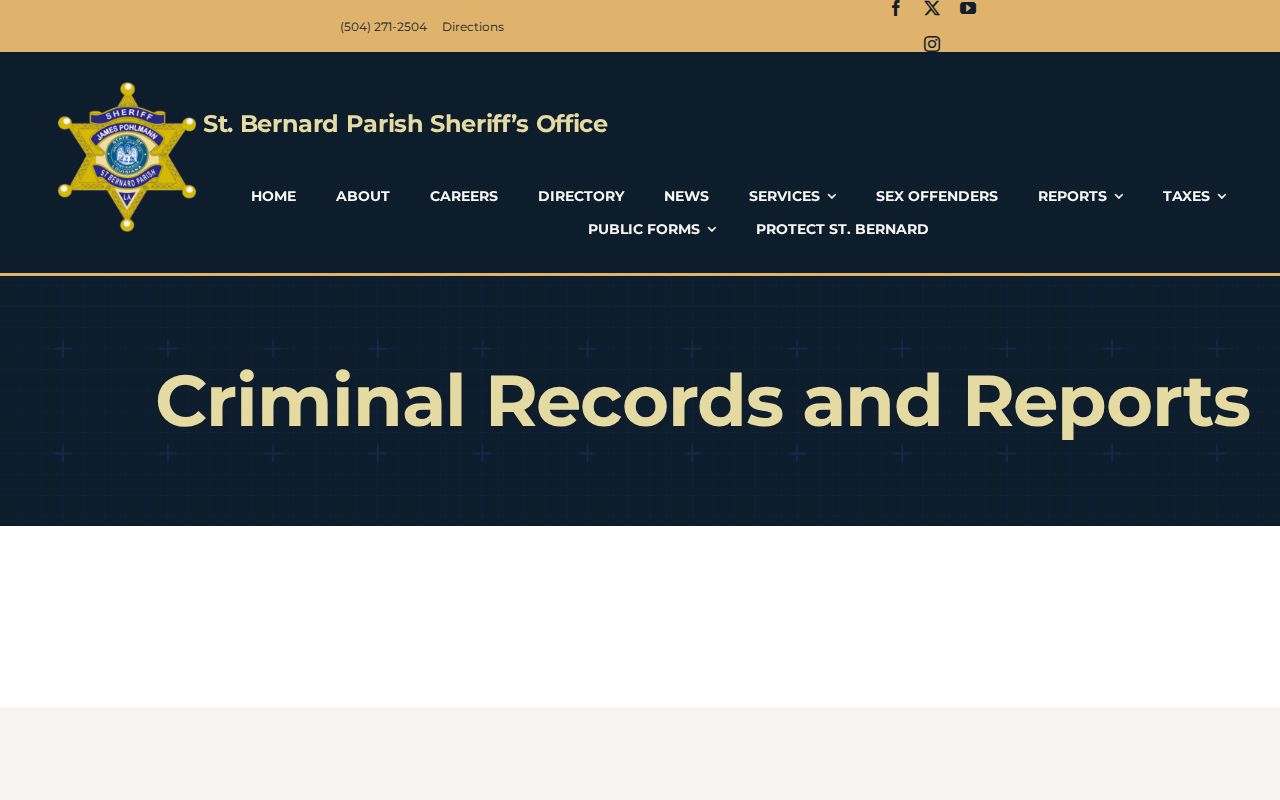 St. Bernard Parish Sheriff Criminal Records and Reports page used as a warrant routing fallback