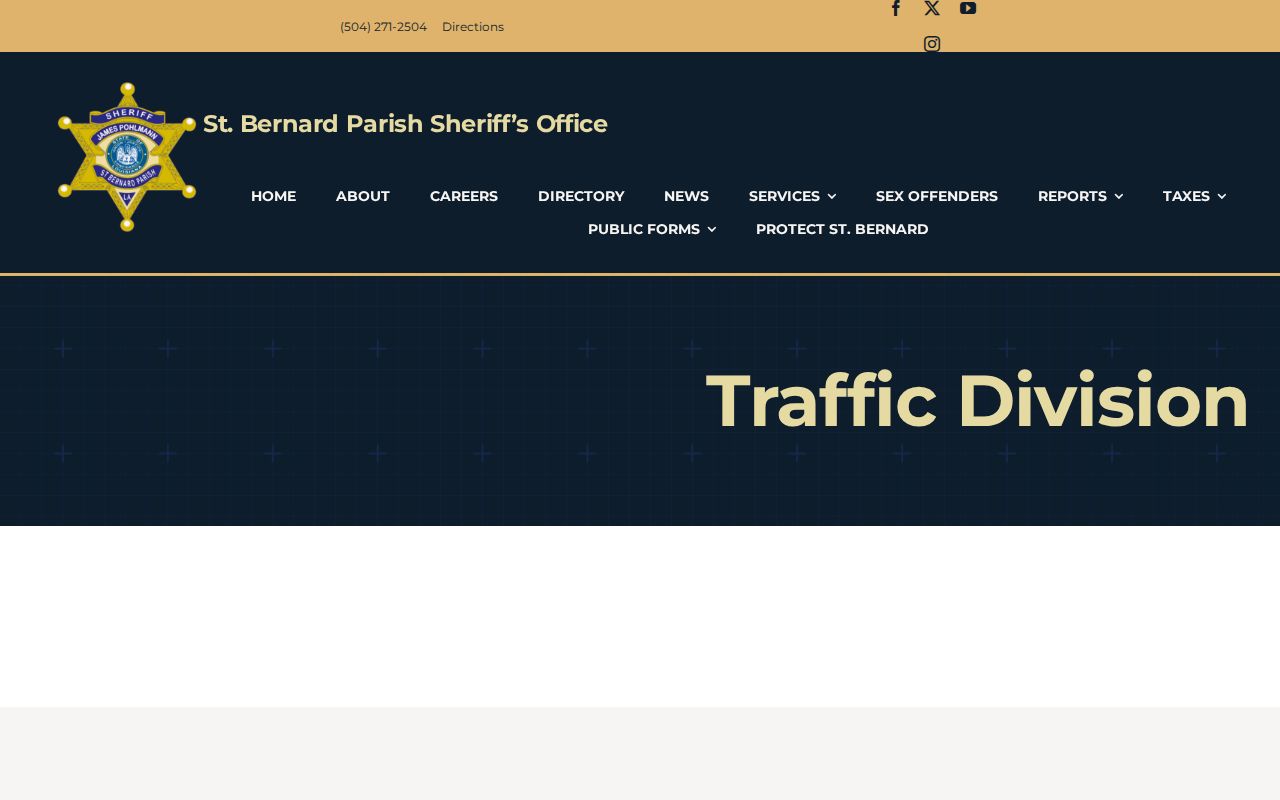 St. Bernard Parish Sheriff Traffic Division page used for citation routing rather than a warrant search
